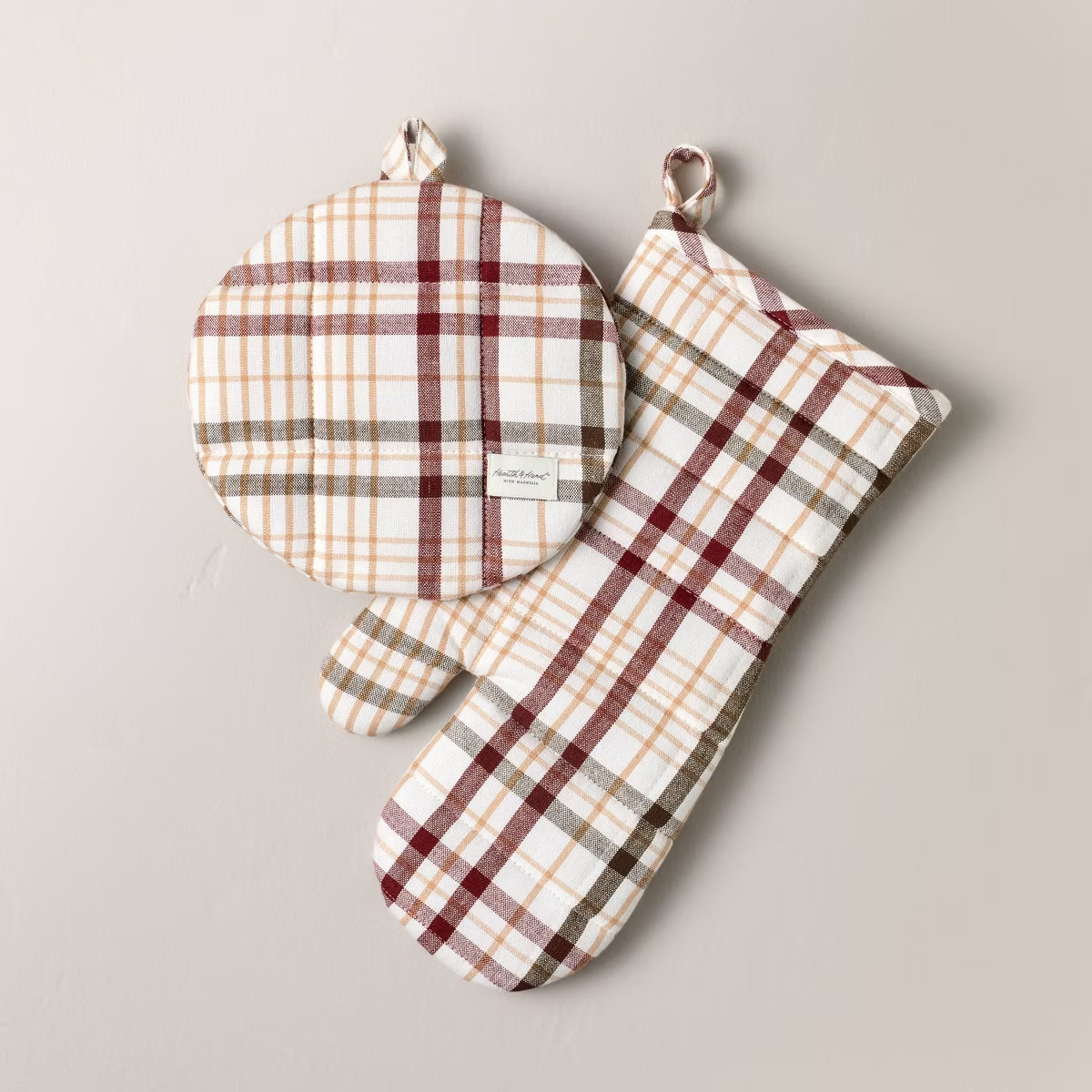 Set of 2 Fall Plaid Oven Mitts Burgundy/Brown - Hearth & Hand™ with Magnolia | Target