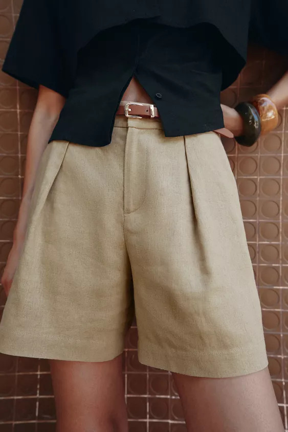 LINEN BELTED BERMUDA SHORTS | Zara Canada
