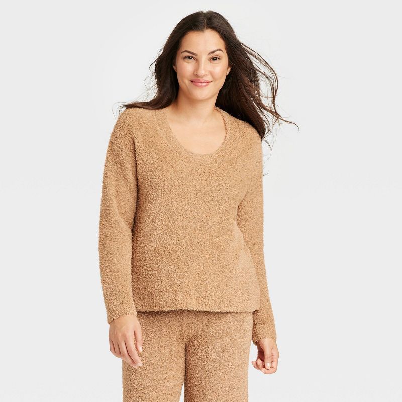 Women&#39;s Cozy Feather Yarn Top - Stars Above&#8482; Brown XS | Target
