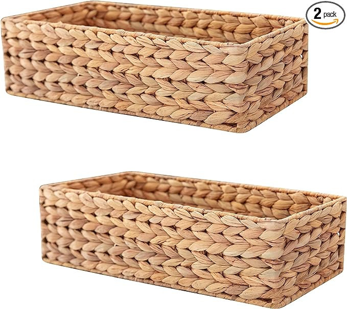 HOMESTEAD Water Hyacinth Storage Baskets, Long Narrow Rectangular Wicker Baskets for Bedroom, Liv... | Amazon (US)