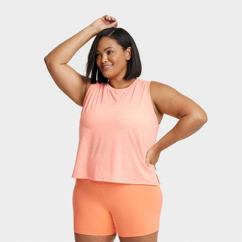 Women's Cropped Active Tank Top - All in Motion™ Heathered Orange 1X | Target
