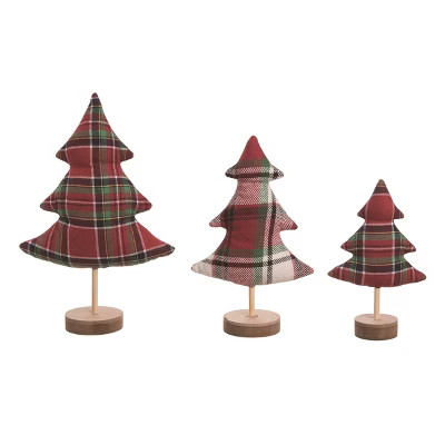 Transpac Polyester 12.75 in. Multicolor Christmas Plaid Trees Set of 3 | Target
