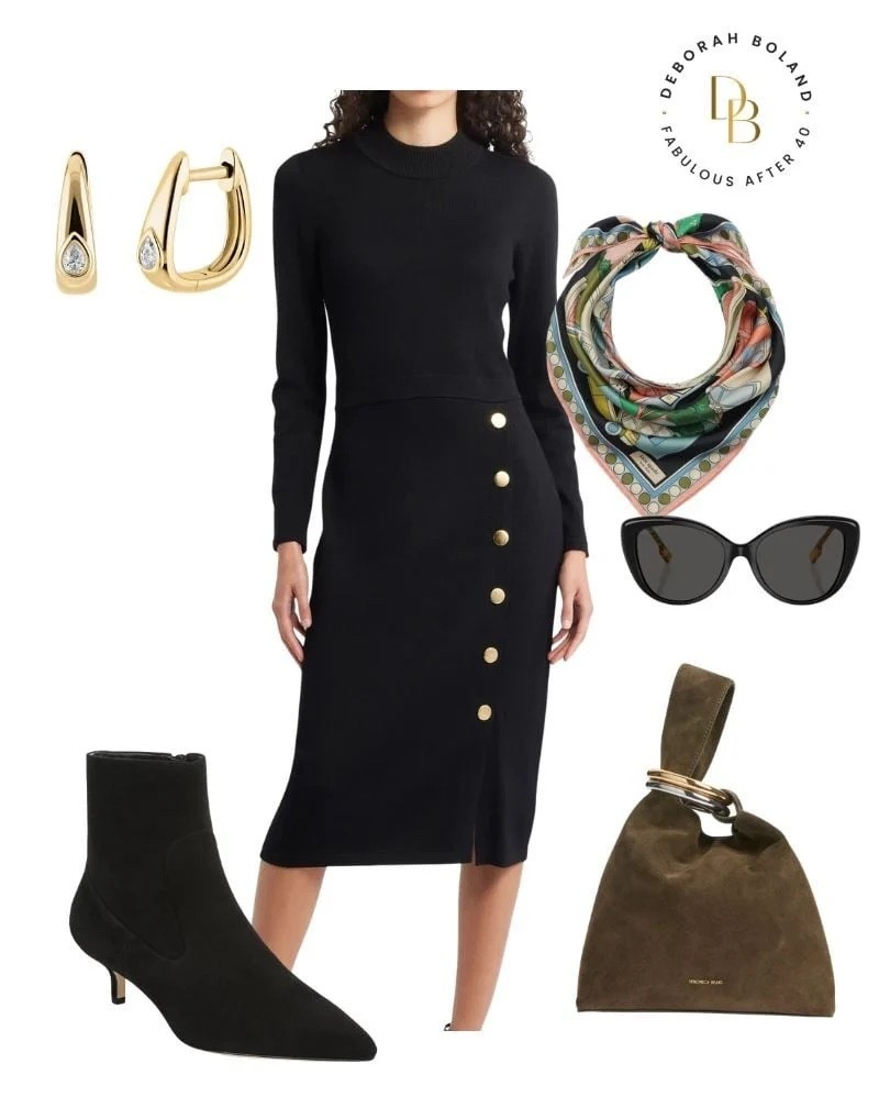 One of my favourite Fall formulas: a cozy sweater dress, ankle booties and a printed scarf. 🍂

It’s simple, comfortable and still feels pulled together — exactly the kind of outfit I reach for when I want to look chic without overthinking it.

And there’s just something about adding a beautiful printed scarf to an all-black look… it instantly brings the outfit to life. 🖤

#LTKSeasonal #LTKOver40 #LTKootd