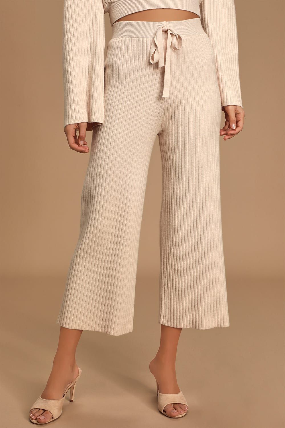 Snuggly Style Cream Ribbed Knit Wide-Leg Pants | Lulus (US)