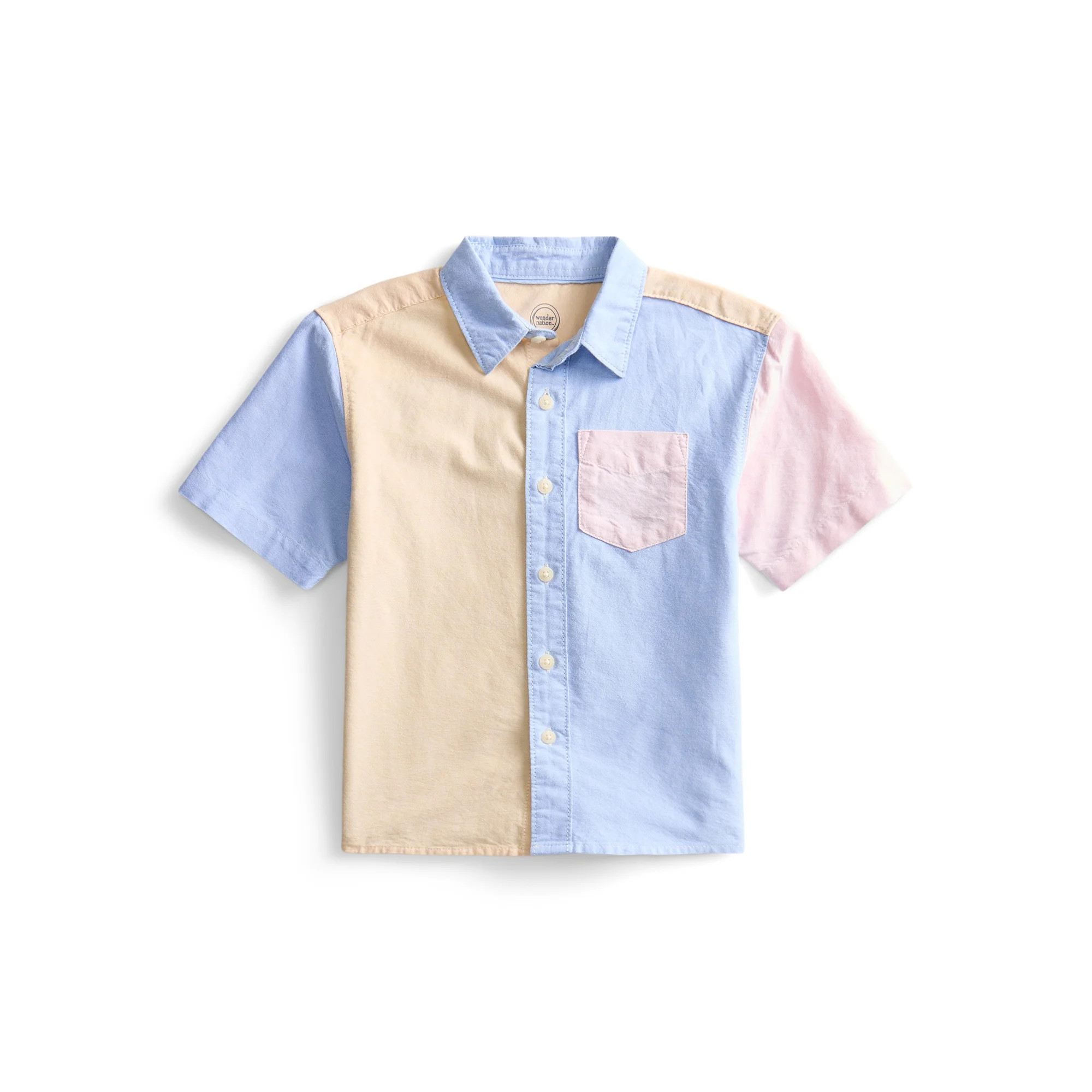 Wonder Nation Boys Cotton Woven Button-Down Shirt with Short Sleeves, Sizes 4-18 | Walmart (US)