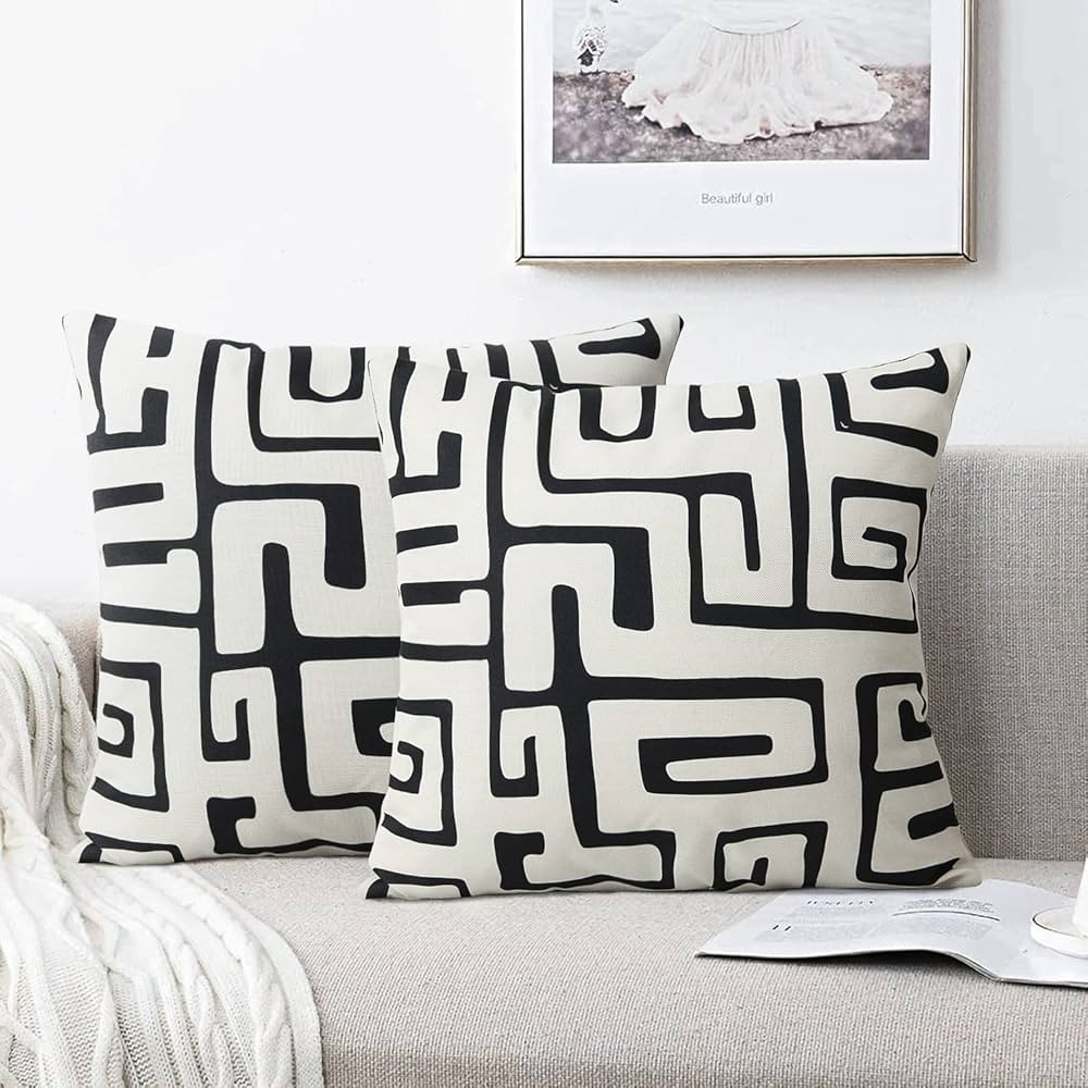 Pyonic Set of 2 Decorative Throw Pillow Covers Geometric Black and White Square Cushion Case for ... | Amazon (US)