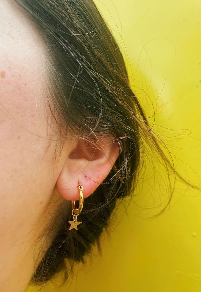 Gold Star Earrings  Star Huggie Hoops | Etsy | Etsy (US)