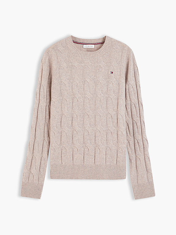 Pure Wool Chain Cable Knit Jumper | Brown | Tommy Hilfiger | Tommy Hilfiger UK