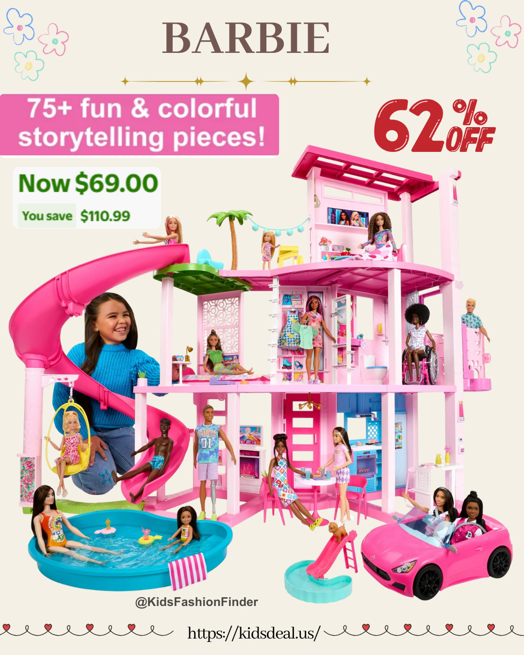 🏡✨ Barbie Dreamhouse = Every Barbie Fan’s DREAM! 💖

This ultimate dreamhouse features 3 stories + 10 play areas with endless ways to play 😍
Kitchen, bedroom, pool, elevator, swing & more — it’s like stepping into Barbie’s world 💕

💦 The HUGE spiral slide sends Barbie straight into the pool!
✨ Lights & sounds in the kitchen and bathroom make playtime extra magical 🙌

🎯 BIG SALE — 62% OFF 😱
Perfect birthday gift for little Barbie lovers 🎁💛

#BarbieDreamhouse #Barbie #Dollhouse #KidsToys #BirthdayGiftIdeas #PretendPlay #GirlsToys #MomFinds #AmazonFinds #DreamHouse 💖🏠

#LTKHome #LTKSaleAlert #LTKKids