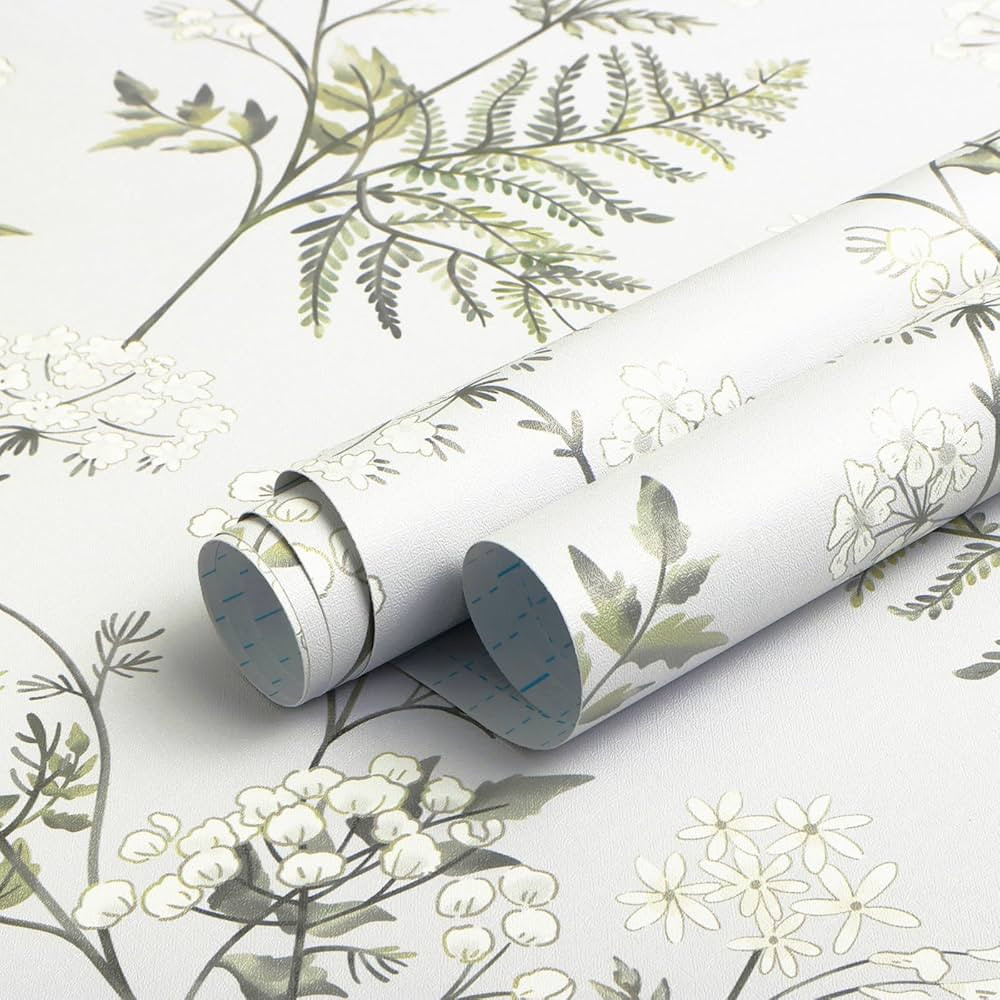Wallpaper Peel and Stick Wallpaper Green Gray Floral Leaf Contact Paper 16.1"x197" Self Adhesive ... | Amazon (US)
