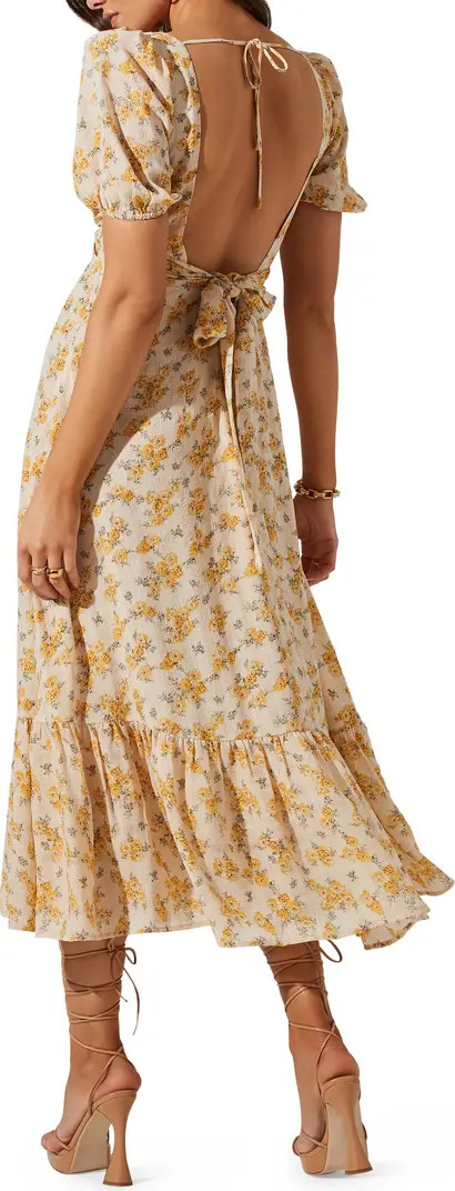 Tie Back Puff Sleeve Midi Dress | Nordstrom