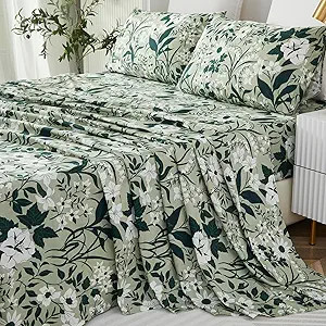Helthep Floral Sheet Set Queen, 100% Cotton Green Floral Printed Bed Sheets Patterned Sheets Quee... | Amazon (US)