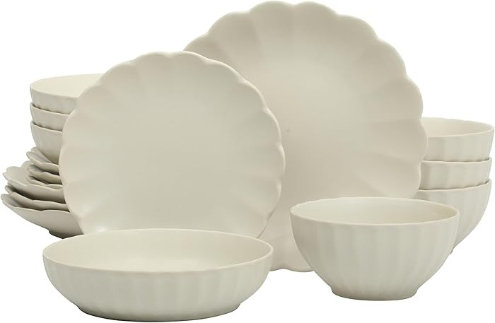 Gibson Elite Malibu Shore 16 Piece Scallop Stoneware Reactive Glaze (Service for 4) Ceramic Plate... | Amazon (US)