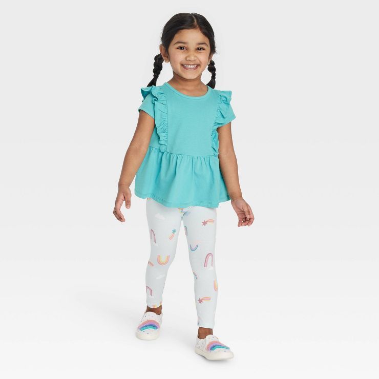 Toddler Girls' Rainbow Top & Leggings Set - Cat & Jack™ Teal Green | Target