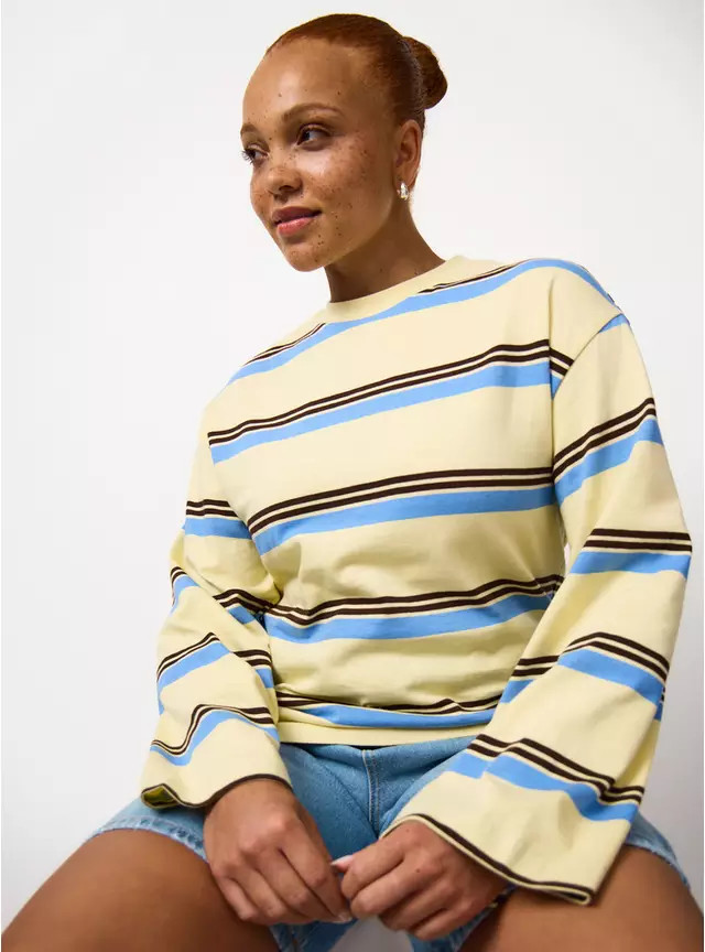 Buy Yellow Stripe Print Oversized Fit Long Sleeve T-Shirt L | T-shirts | Tu | Tu Clothing