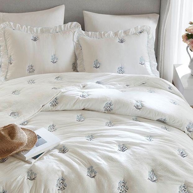 Embroidered Blossoms Quilt and Shams Set | Antique Farm House
