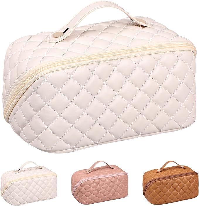 BAKLUCK Travel Makeup Bag Large Capacity Travel Cosmetic Bag Makeup Bag PU Leather Cosmetic Bag W... | Amazon (US)