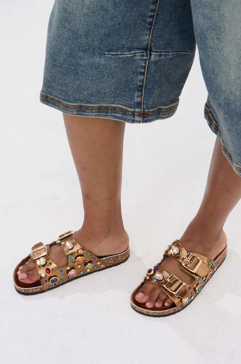AKIRA BAYLEAVES BRONZE SLIP ON FLAT SANDAL | AKIRA