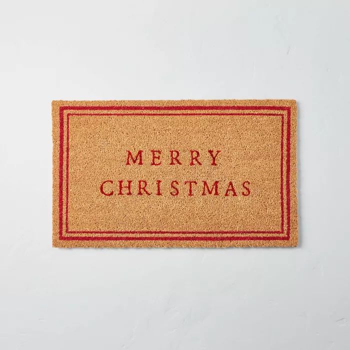 18&#34; x 30&#34; Merry Christmas Bordered Coir Doormat Tan/Red - Hearth &#38; Hand&#8482; with M... | Target