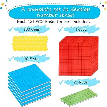 131 PCS Jumbo Magnetic Base Ten Blocks for Math - Place Value Blocks, Base 10 Math Manipulatives ... | Amazon (US)