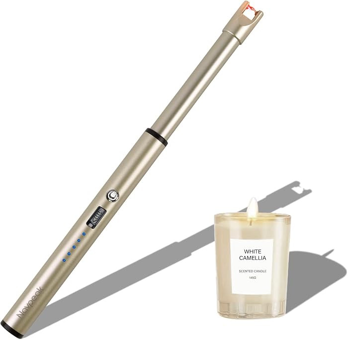 Electric Candle Lighter Windproof USB Rechargeable Flameless Long Neck Lighter for Candles Gas Stove Fireplace BBQ Kitchen Grills (Champagne Gold) | Amazon (US)