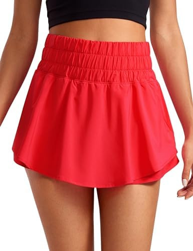CRZ YOGA Ruffle Skirt Overlay Athletic Shorts for Women - High Waisted Flowy for Workout Running ... | Amazon (US)