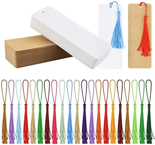 Wpxmer 120 Pcs Kraft Paper Blank Cardstock Bookmarks, Paper Bookmarks with 100 Pieces Colorful Ta... | Amazon (US)