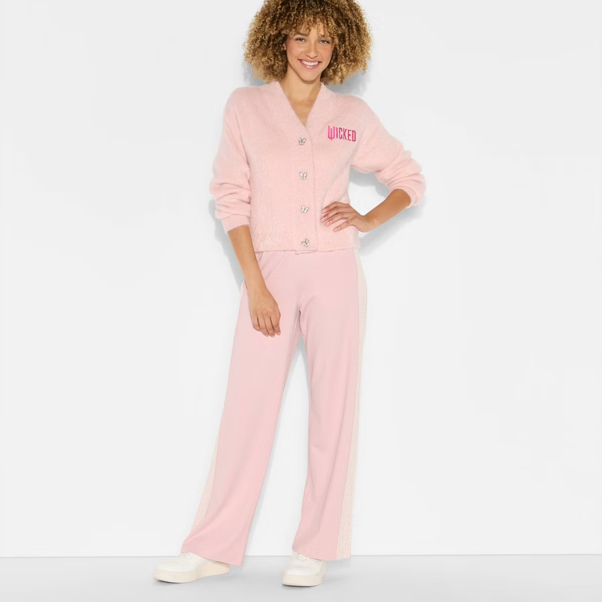 Wicked x Katie Kime Women's Logo Graphic Cardigan - Light Pink L | Target