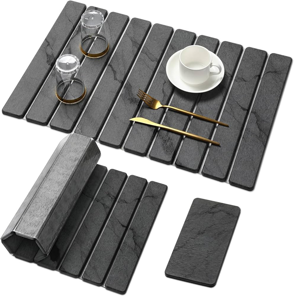 2 PCS Large Stone Dish Drying Mat for Kitchen Counter,Quick Dry Stone Dishes Mats,Marbled Water A... | Amazon (US)