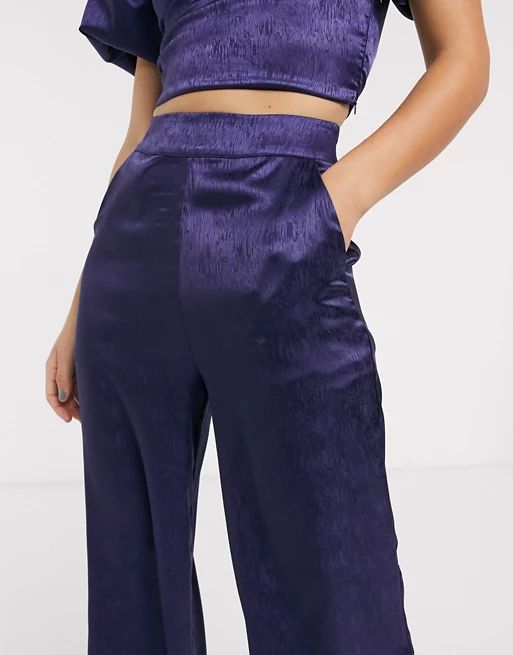 Outrageous Fortune satin wide leg pants in navy | ASOS (Global)
