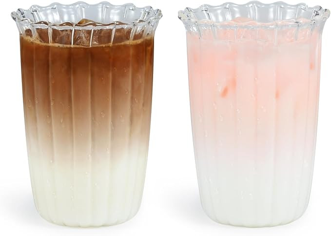 Koythin 2 Pieces Ribbed Coffee Mug, Clear Glass Striped Cup, Vintage Vertical Glasses Cocktail La... | Amazon (US)