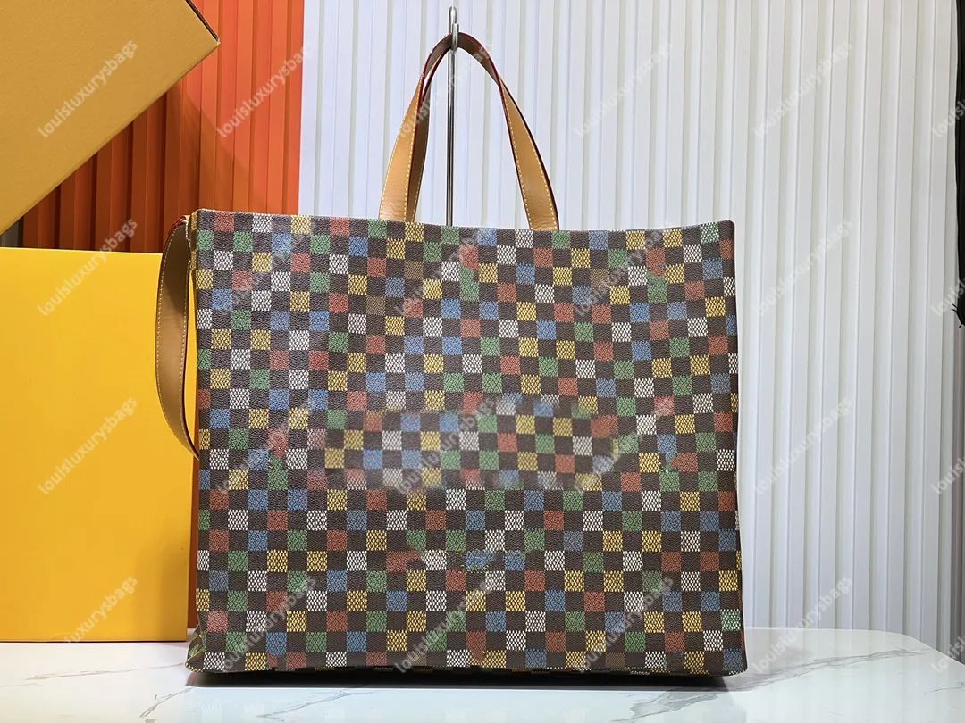 Shopper 25SS Designer Men Tote Bag Handbag High Quality Colorful Checkered Pattern Leather 3D Log... | DHGate