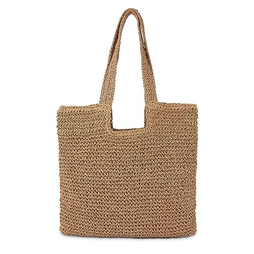 COZYOFFI Straw Beach Tote Bag: Large Summer Boho Woven Bags - Rattan Handmade Shoulder Handbags for Women(Brown) | Amazon (US)
