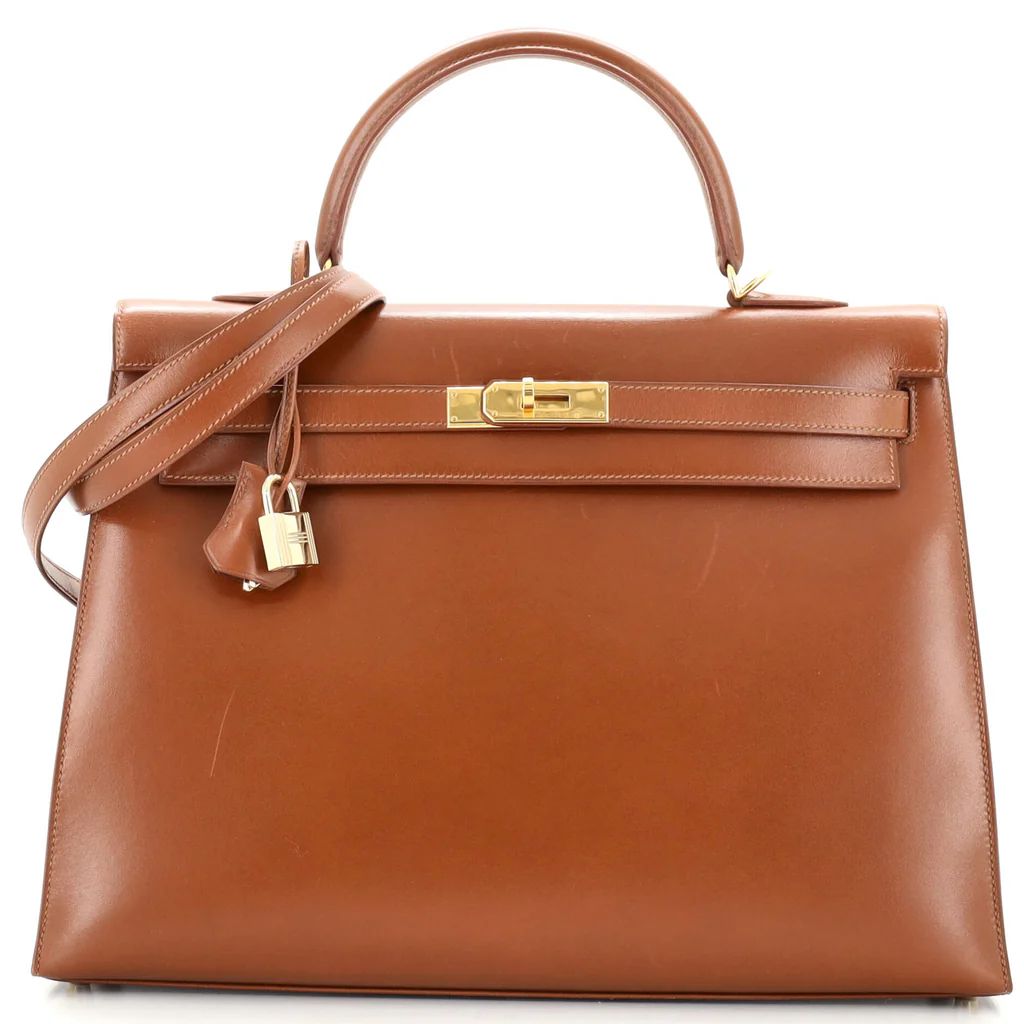 Hermes Kelly Handbag Brown Box Calf with Gold Hardware 35 Brown 14014427 | Rebag