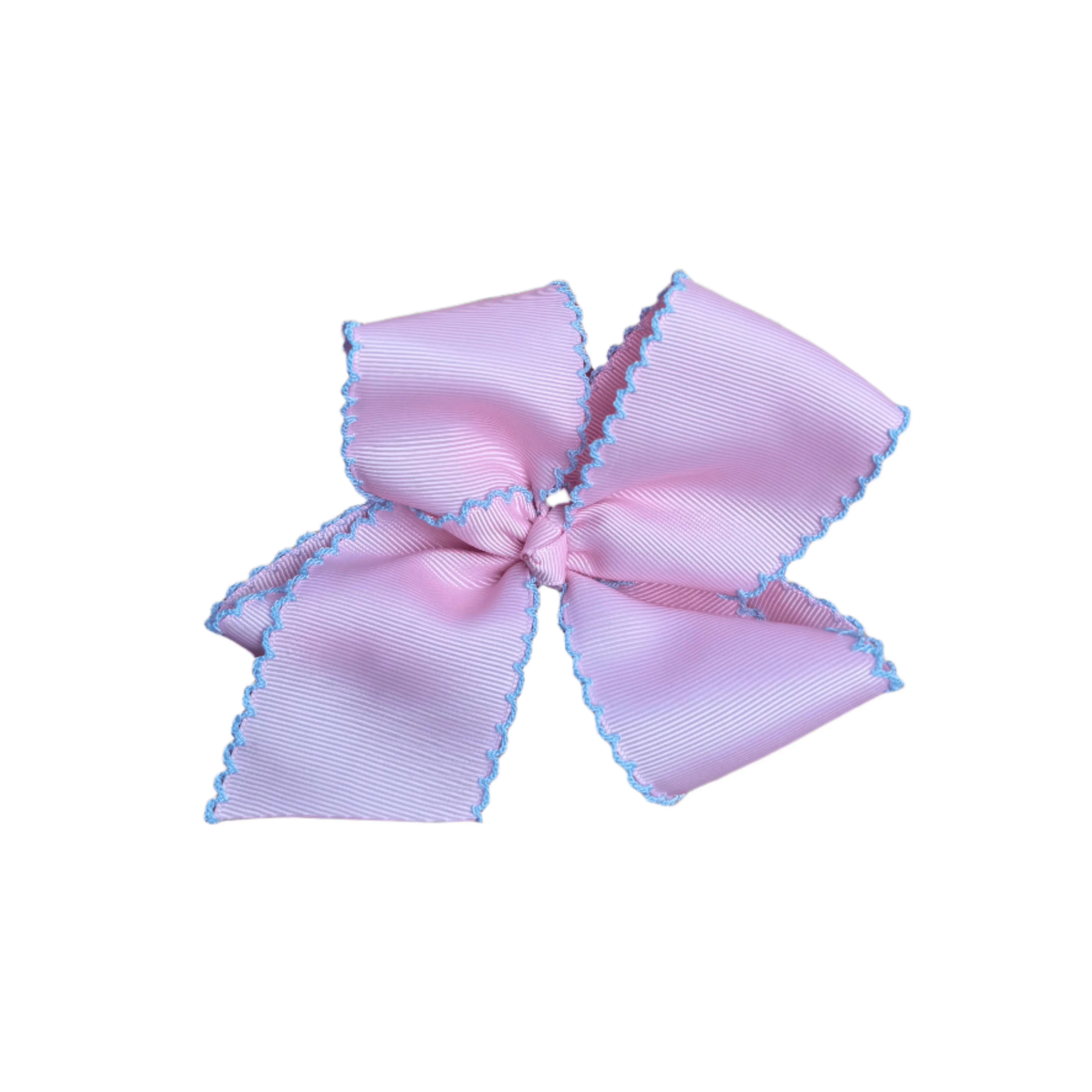 Scalloped Edge Grosgrain Bow Pink/Light Blue | The Smocked Flamingo