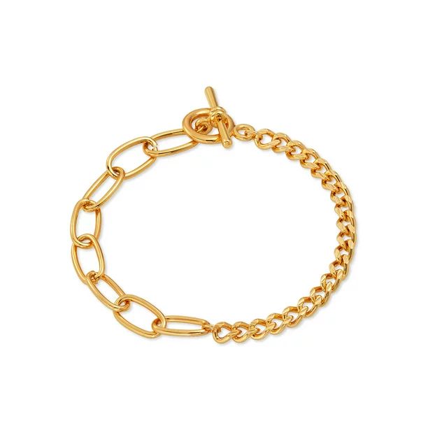 Scoop Brass Yellow Gold-Plated Curb Link Chain Bracelet, 8.5" | Walmart (US)