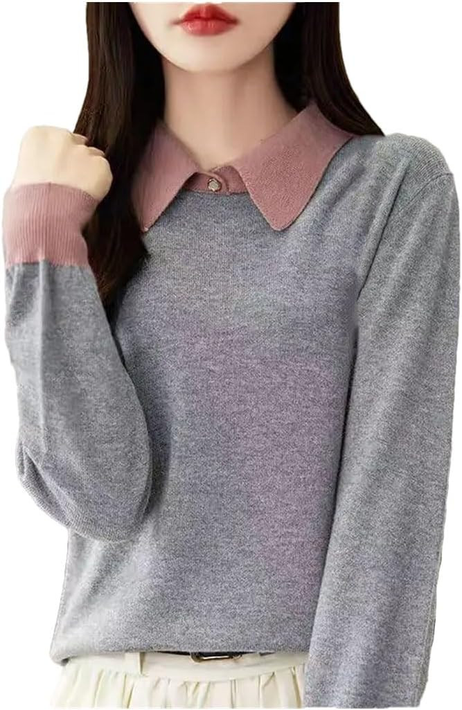 Women Knit Pullover Sweater Contrast Color Long Sleeve Loose Soft Knitwear Tops | Amazon (US)