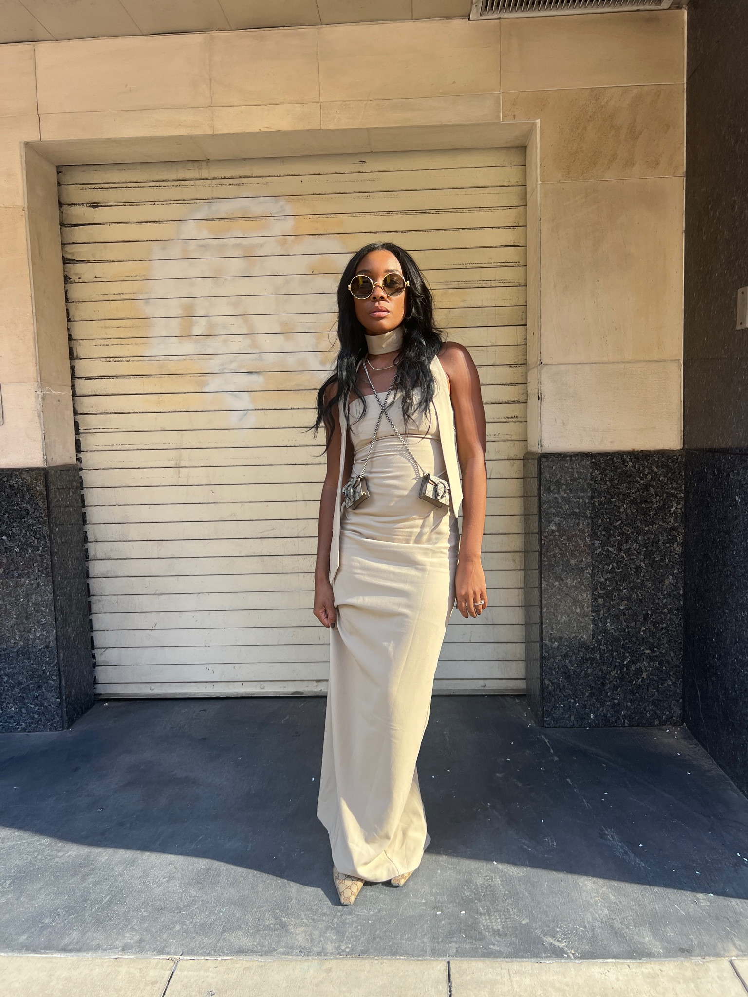 Taupe strapless maxi dress, Gucci mini bags, round framed sunglasses, Gucci slingbacks 

#LTKCon #LTKstyletip #LTKshoecrush