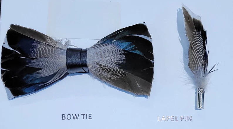 Men's Grey and Blue   Feather Bow Tie Set | Etsy (US)