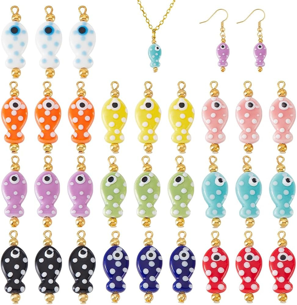 AHANDMAKER 30Pcs Fish Ceramic Charms Colorful Handmade Painting Ceramic Porcelain Animal Charm Ha... | Amazon (US)