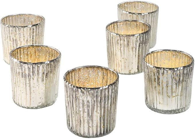 Serene Spaces Living Small Silver Ribbed Votive Candle Holders, Mercury Glass Finish, Ideal for W... | Amazon (US)
