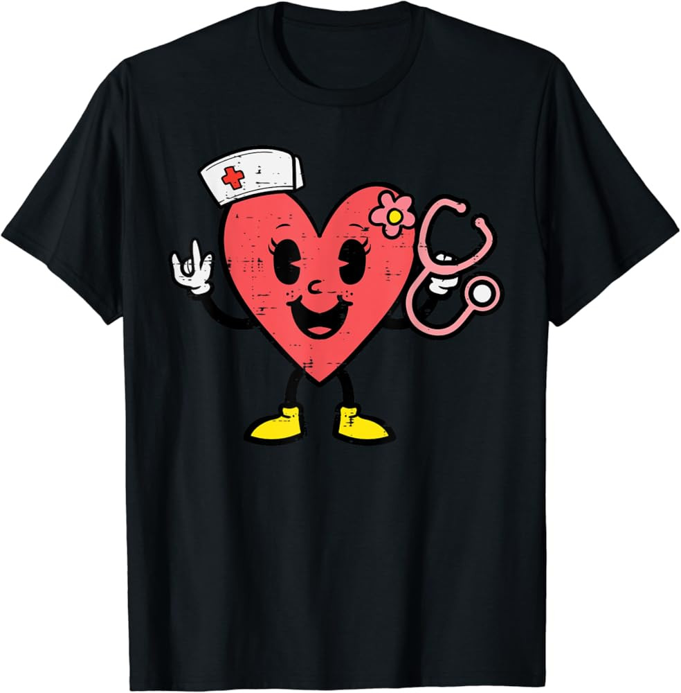 Valentines Day Heart Nurse Cute Love Scrub Top ER RN Women T-Shirt | Amazon (US)