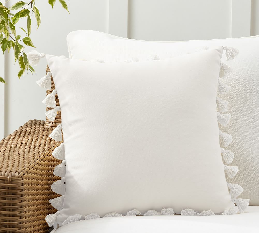 Tassel Trim Outdoor Throw Pillow | Pottery Barn (US)