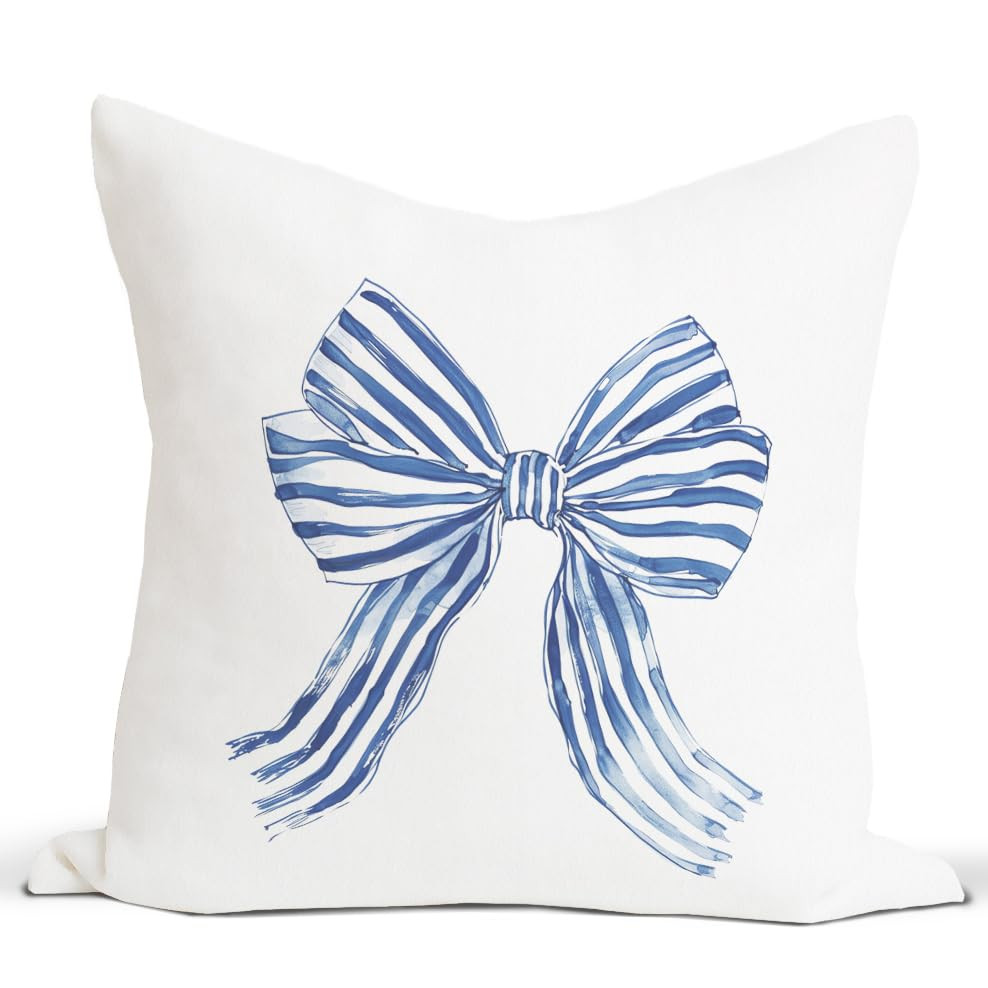 Rusenbao Coquette Blue Bow Throw Pillow Covers 18×18, Coquette Preppy Room Decor, Coastal Grandd... | Amazon (US)
