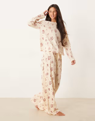 ASOS DESIGN Christmas cookie long sleeve top & trouser pyjama set in cream | ASOS | ASOS (Global)