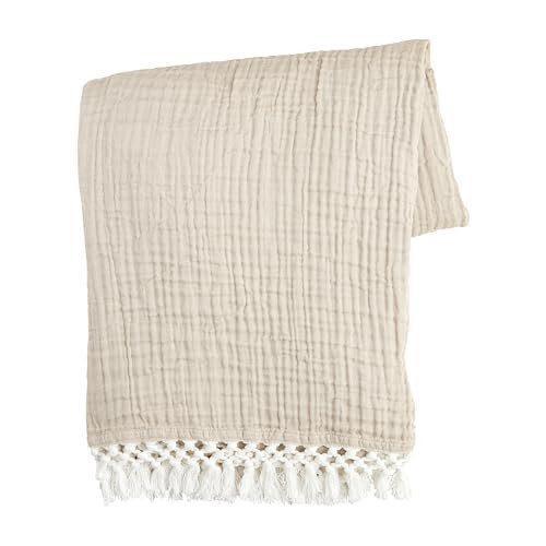 Mud Pie Taupe Macrame Muslin Throw; 60" x 50" | Amazon (US)