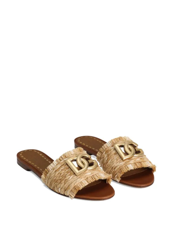 Dolce & Gabbana woven-raffia Flat Sandals  | Neutrals | FARFETCH UK | Farfetch Global