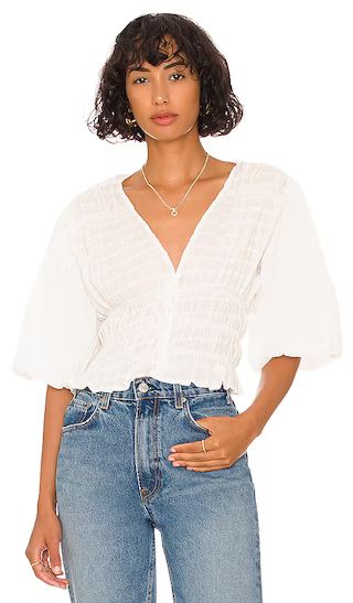 Smocked Crop Top in Ultra White | Revolve Clothing (Global)