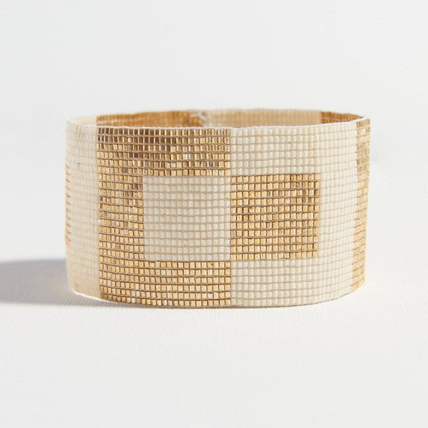 GOLD IVORY SQUARES STRETCH BEADED BRACELET | INK+ALLOY