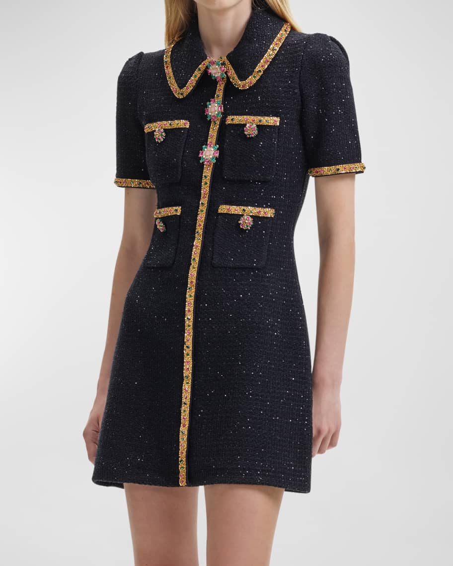 Self-Portrait Sequin-Embellished Knit Mini Dress | Neiman Marcus